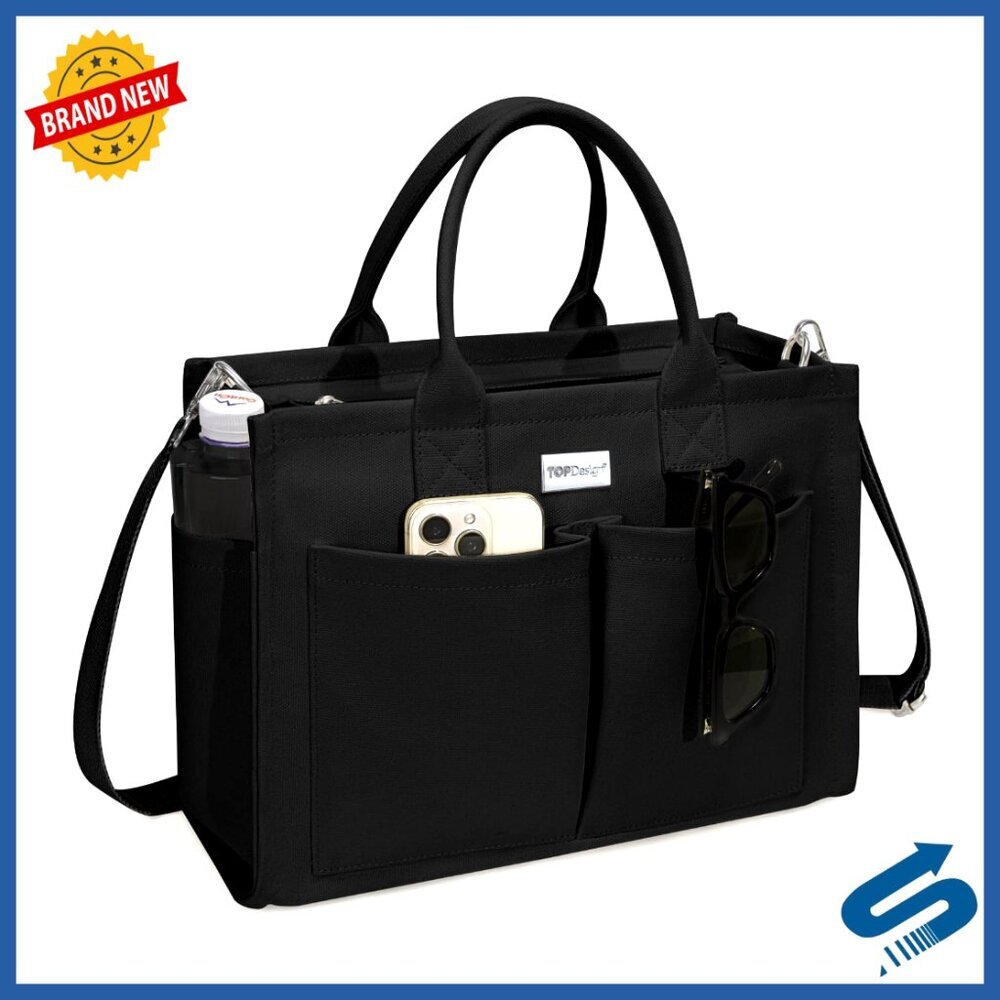 Heavy-Duty Canvas Tote Bag Adjustable Crossbody Shoulder Handbag 9 Pockets